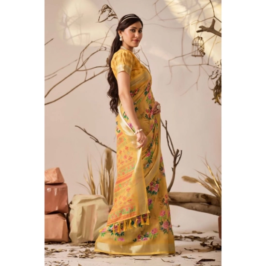 Generic Women's Faux_Linen Printed Saree With Unstitched Blouse 5.5Mtr (Gold) Generic Women's Faux_Linen Printed Saree With Unstitched Blouse 5.5Mtr (Gold)