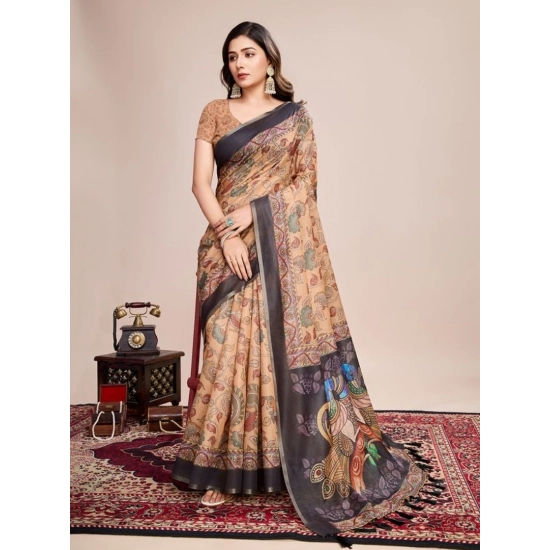 Generic Women's Semi Cotton Digital Print Saree With Unstitched Blouse 5.5Mtr (Beige) Generic Women's Semi Cotton Digital Print Saree With Unstitched Blouse 5.5Mtr (Beige)