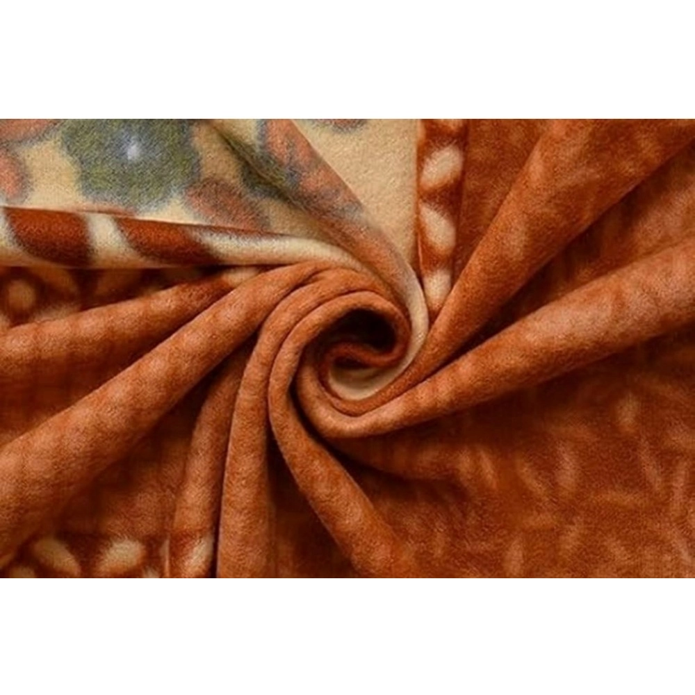 Generic Fleece Floral Printed Double Polar Warm Bedsheet with 2 Pillow Cover (Brown)