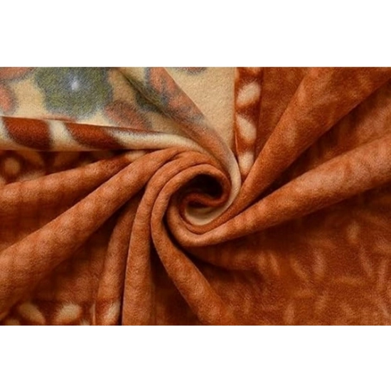 Generic Fleece Floral Printed Double Polar Warm Bedsheet with 2 Pillow Cover (Brown)