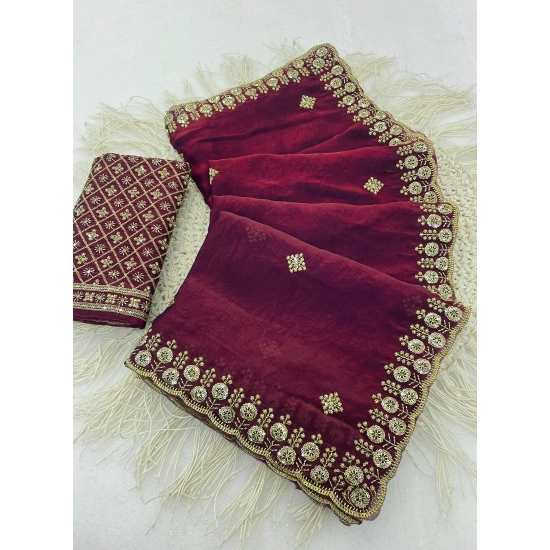 Generic Women's Satin Embellished Saree With Unstitched Blouse 5.5Mtr (Maroon) Generic Women's Satin Embellished Saree With Unstitched Blouse 5.5Mtr (Maroon)