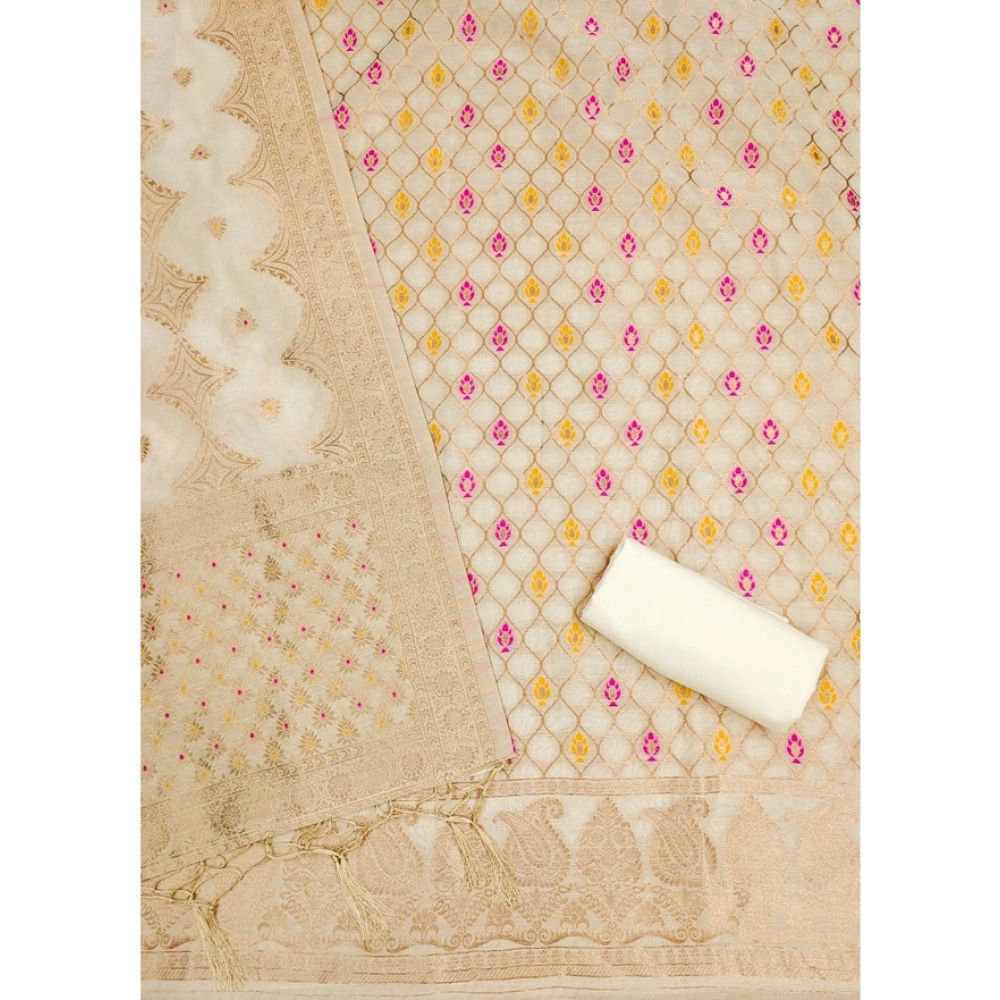 Generic Women's Banarasi Silk Printed Unstitched Salwar Suit Material With Dupatta (White, 3Mtrs) Generic Women's Banarasi Silk Printed Unstitched Salwar Suit Material With Dupatta (White, 3Mtrs)