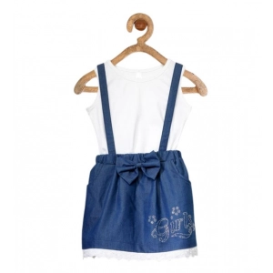 Generic Girl's Denim Embellished Sleeveless Skirt with inner (Dark Blue)
