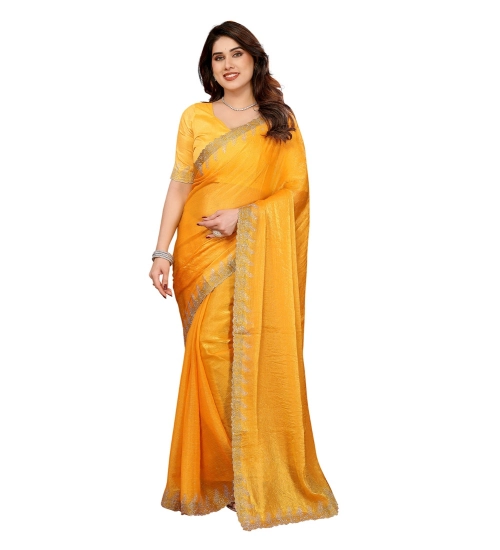 Generic Women's Georgette Printed Saree With Unstitched Blouse 5.5Mtr (Yellow)