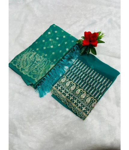 Generic Women's Embroidered Georgette Saree With Unstitched Blouse (Light Blue, 5-6 Mtrs)