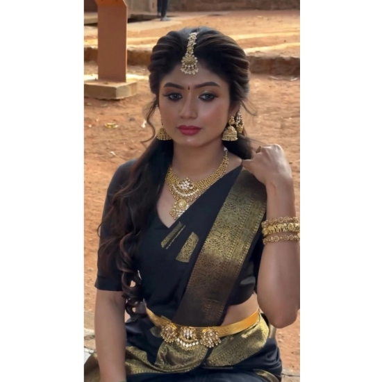 Generic Women's Soft Litchi Silk Jacquard Work Saree With Unstitched Blouse 5.5Mtr (Black) Generic Women's Soft Litchi Silk Jacquard Work Saree With Unstitched Blouse 5.5Mtr (Black)