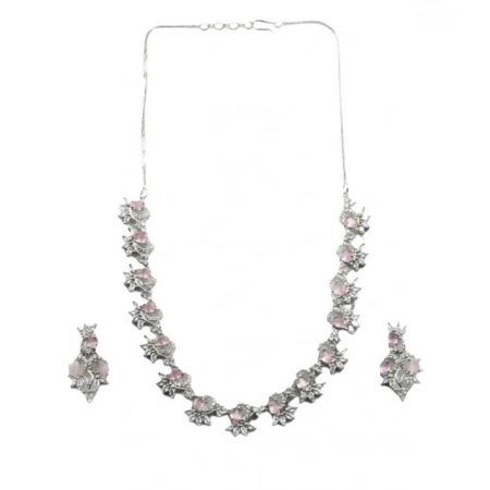 Generic Women's Brass Silver Plated Necklace set (Pink) Generic Women's Brass Silver Plated Necklace set (Pink)