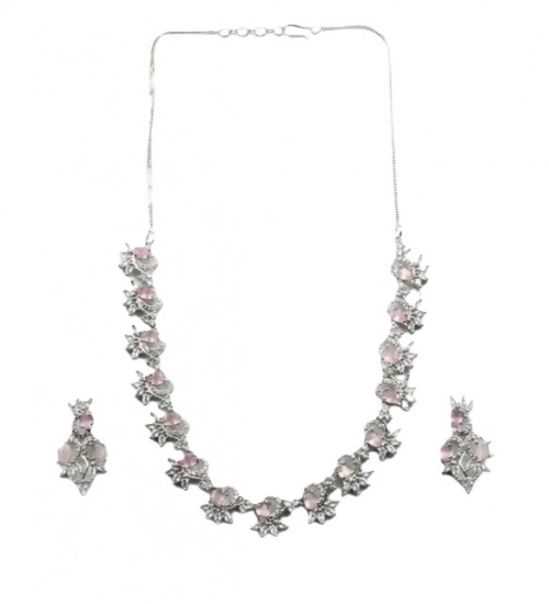 Generic Women's Brass Silver Plated Necklace set (Pink) Generic Women's Brass Silver Plated Necklace set (Pink)