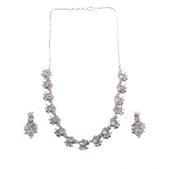 Generic Women's Brass Silver Plated Necklace set (Pink) Generic Women's Brass Silver Plated Necklace set (Pink)