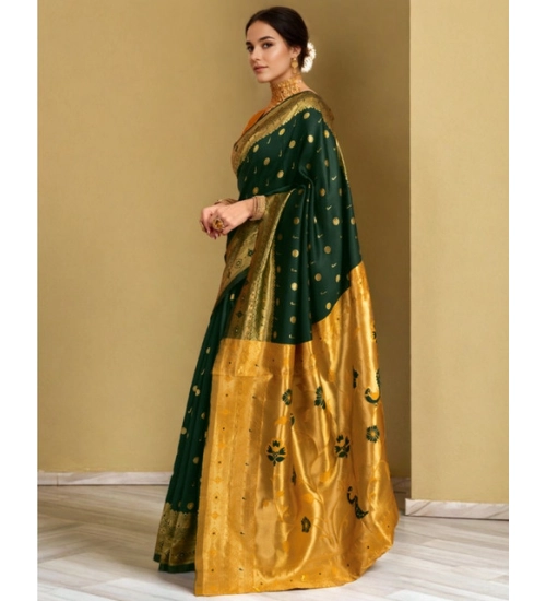Generic Women's Silk Blend Zari Weaving Saree With Unstitched Blouse 5.5Mtr (Green)