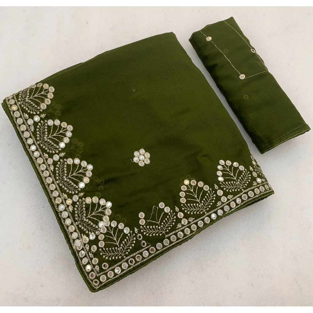 Generic Women's Georgette Embellished Saree With Unstitched Blouse 5.5Mtr (Green)