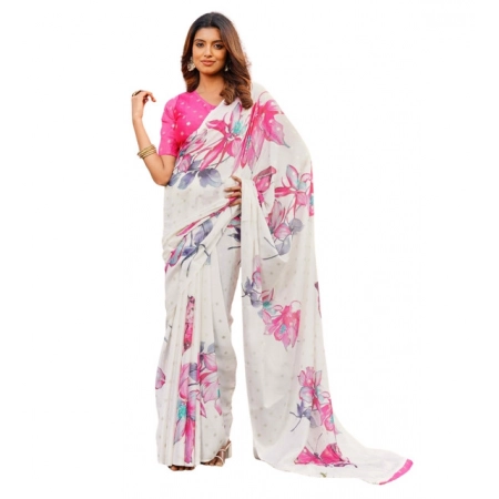 Generic Women's Georgette Floral & Butterfly Printed Saree With Unstitched Blouse 5.5Mtr (Off White-Pink) Generic Women's Georgette Floral & Butterfly Printed Saree With Unstitched Blouse 5.5Mtr (Off White-Pink)