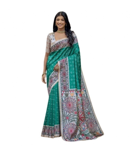 Generic Women's Faux_Tussar Geometric_Print Saree With Unstitched Blouse 5.5Mtr (Rama_Green)