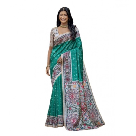 Generic Women's Faux_Tussar Geometric_Print Saree With Unstitched Blouse 5.5Mtr (Rama_Green) Generic Women's Faux_Tussar Geometric_Print Saree With Unstitched Blouse 5.5Mtr (Rama_Green)