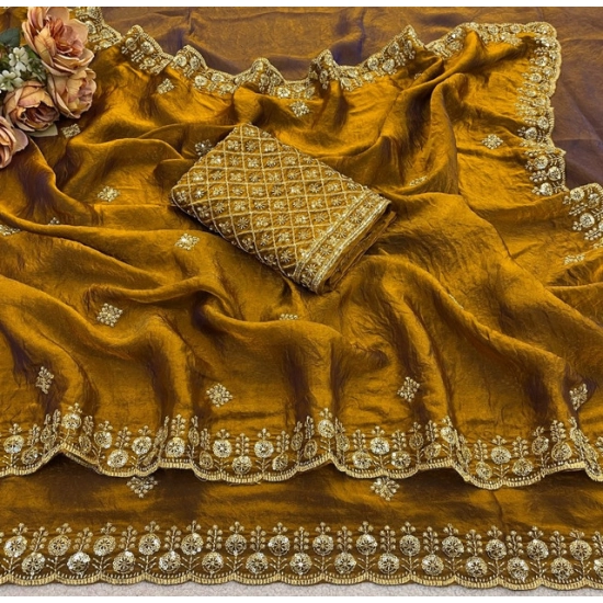 Generic Women's Satin Embellished Saree With Unstitched Blouse 5.5Mtr (Mustard) Generic Women's Satin Embellished Saree With Unstitched Blouse 5.5Mtr (Mustard)