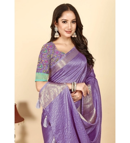 Generic Women's Cotton Blend Checkered Saree With Unstitched Blouse 5.5Mtr (Purple) Generic Women's Cotton Blend Checkered Saree With Unstitched Blouse 5.5Mtr (Purple)