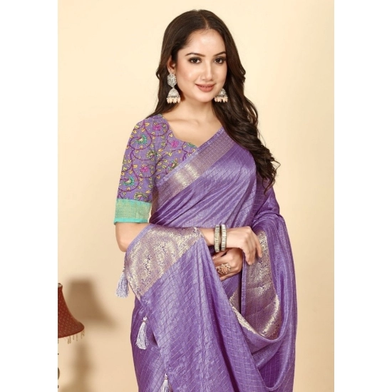 Generic Women's Cotton Blend Checkered Saree With Unstitched Blouse 5.5Mtr (Purple) Generic Women's Cotton Blend Checkered Saree With Unstitched Blouse 5.5Mtr (Purple)