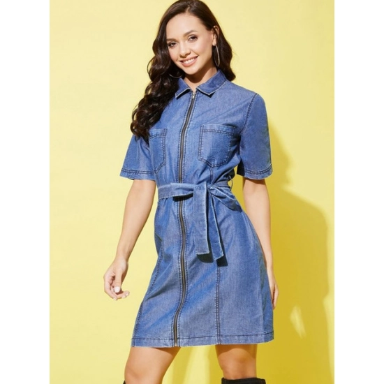 Generic Women's Denim Solid Half Sleeve Dress (Blue) Generic Women's Denim Solid Half Sleeve Dress (Blue)