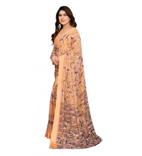 Generic Women's Georgette Printed Saree With Unstitched Blouse 5.5Mtr (Orange)