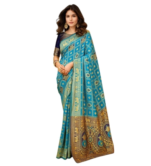 Generic Women's Silk Blend Woven Zari Work Saree With Unstitched Blouse 5.5Mtr (Rama)