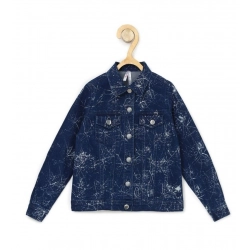 Generic Girl's Denim Washed Flutter Jacket with Crinkle (Blue) Generic Girl's Denim Washed Flutter Jacket with Crinkle (Blue)