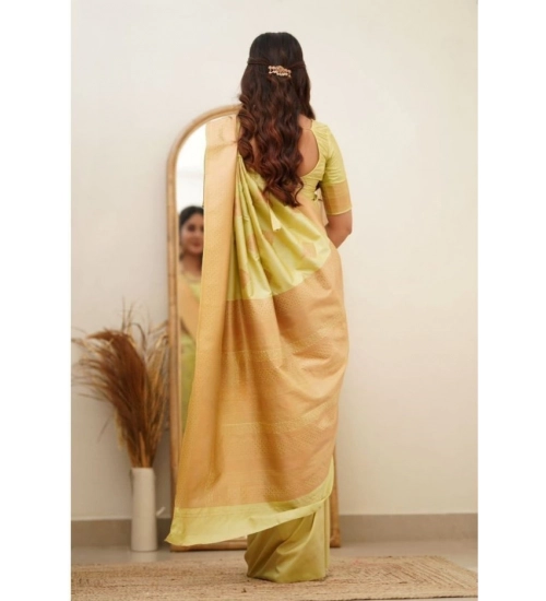 Generic Women's Soft Litchi Silk Jacquard Work Saree With Unstitched Blouse 5.5Mtr (Light Green)