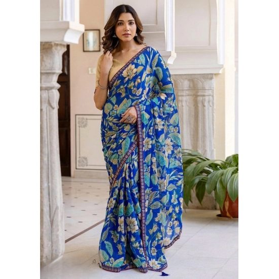 Generic Women's Georgette Floral Printed Saree With Unstitched Blouse 5.5Mtr (Blue) Generic Women's Georgette Floral Printed Saree With Unstitched Blouse 5.5Mtr (Blue)