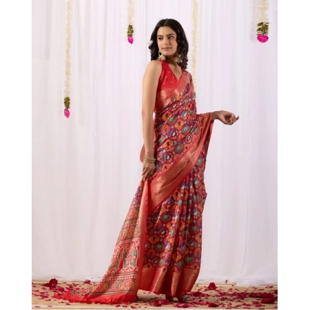 Generic Women's Faux_Patola Woven Saree With Unstitched Blouse 5.5Mtr (Red) Generic Women's Faux_Patola Woven Saree With Unstitched Blouse 5.5Mtr (Red)