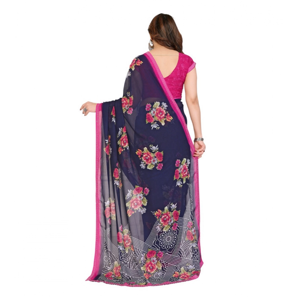 Generic Women's Georgette Printed Saree With Unstitched Blouse 5.5Mtr (Blue) Generic Women's Georgette Printed Saree With Unstitched Blouse 5.5Mtr (Blue)