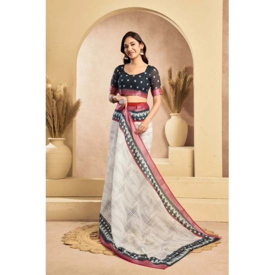 Generic Women's Linen Cotton Printed Ready To Wear Saree With Unstitched Blouse 5.5 Mtr (Off_White) Generic Women's Linen Cotton Printed Ready To Wear Saree With Unstitched Blouse 5.5 Mtr (Off_White)