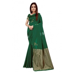 Generic Women's Soft Litchi Silk Jacquard Work Saree With Unstitched Blouse 5.5Mtr (Green)