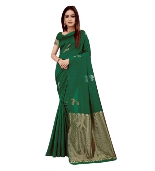 Generic Women's Soft Litchi Silk Jacquard Work Saree With Unstitched Blouse 5.5Mtr (Green)