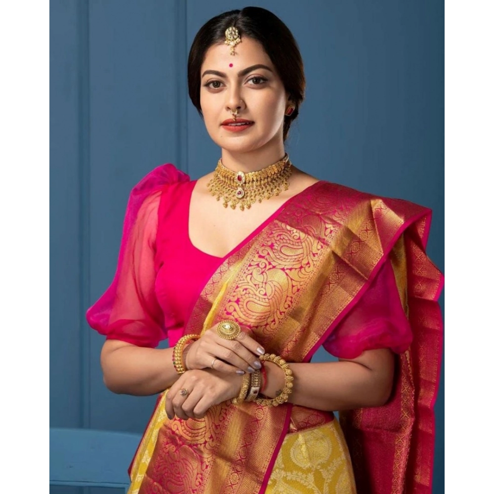 Generic Women's Soft Litchi Silk Jacquard Work Saree With Unstitched Blouse 5.5Mtr (Mustard Yellow) Generic Women's Soft Litchi Silk Jacquard Work Saree With Unstitched Blouse 5.5Mtr (Mustard Yellow)