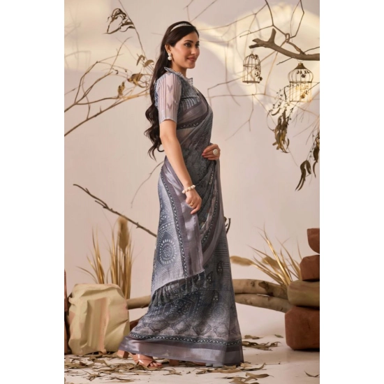 Generic Women's Faux_Linen Printed Saree With Unstitched Blouse 5.5Mtr (Light_Grey) Generic Women's Faux_Linen Printed Saree With Unstitched Blouse 5.5Mtr (Light_Grey)