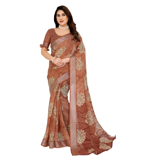 Generic Women's Georgette Printed Saree With Unstitched Blouse 5.5Mtr (Brown)