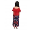 Generic Girl's Rayon Crepe Printed Cold Shoulder Top and Pants Set (Red-Navy) Generic Girl's Rayon Crepe Printed Cold Shoulder Top and Pants Set (Red-Navy)