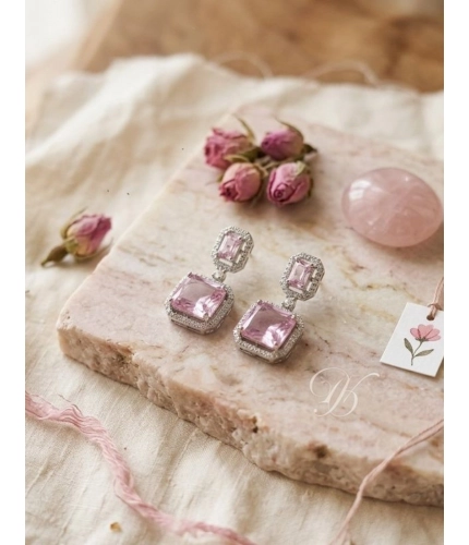 Generic Women's Brass Silver Plated Drop Earrings (Pink)