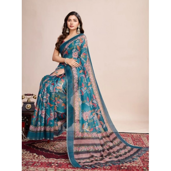 Generic Women's Semi Cotton Digital Print Saree With Unstitched Blouse 5.5Mtr (Teal) Generic Women's Semi Cotton Digital Print Saree With Unstitched Blouse 5.5Mtr (Teal)