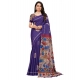 Generic Women's Linen Printed Saree With Unstitched Blouse 5.5Mtr (Purple)