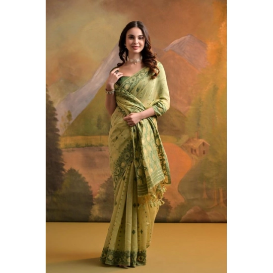 Generic Women's Blended_Cotton Woven Saree With Unstitched Blouse 5.5Mtr (Light_Green) Generic Women's Blended_Cotton Woven Saree With Unstitched Blouse 5.5Mtr (Light_Green)