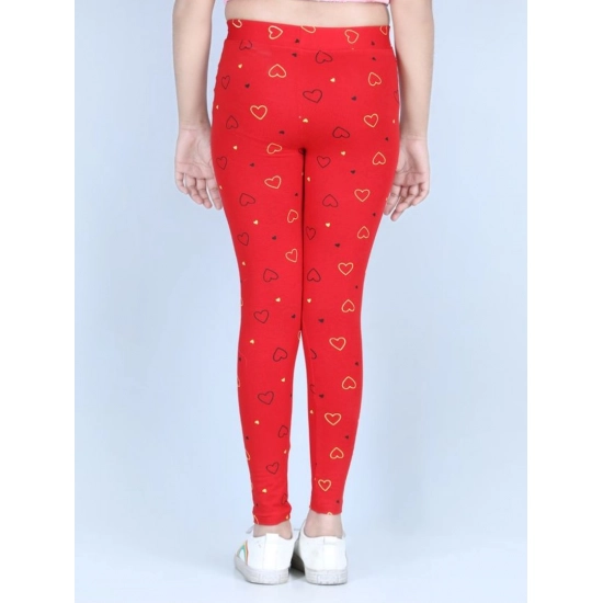 Generic Girl's Cotton Lycra Printed Elasticated Leggings (Red)