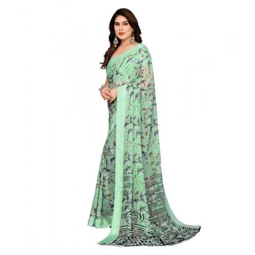Women's Georgette Printed Saree With Unstitched Blouse 5.5Mtr (Light Green) Women's Georgette Printed Saree With Unstitched Blouse 5.5Mtr (Light Green)