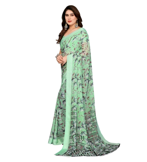 Generic Women's Georgette Printed Saree With Unstitched Blouse 5.5Mtr (Light Green)