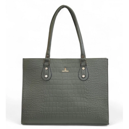 Generic Women's Polyurethane Croco Shoulder Tote Bag (Green)