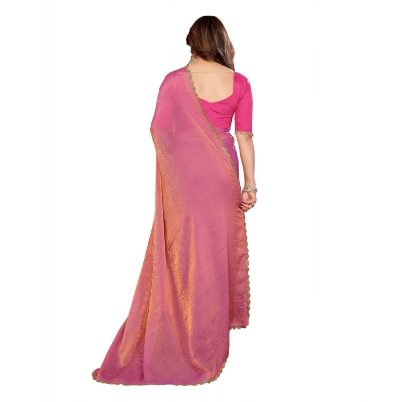Women's Georgette Printed Saree With Unstitched Blouse 5.5Mtr (Pink)