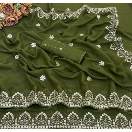 Generic Women's Georgette Embellished Saree With Unstitched Blouse 5.5Mtr (Green) Generic Women's Georgette Embellished Saree With Unstitched Blouse 5.5Mtr (Green)