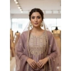 Generic Women's Silk Embroidered 3/4th Sleeve Round Kurti With Sharara Pant and Dupatta Set (Purple)