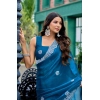 Generic Women's Faux Shimmer Geometric Ready to wear Saree With Unstitched Blouse 5.5Mtr (Blue) Generic Women's Faux Shimmer Geometric Ready to wear Saree With Unstitched Blouse 5.5Mtr (Blue)