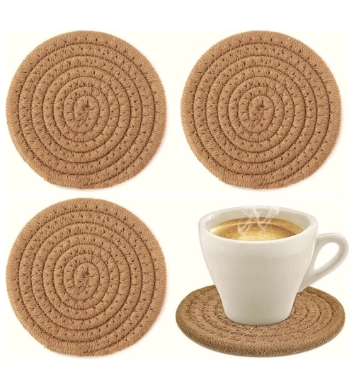 Generic Cotton Pack Of_2 Rope Drink Coasters 4 Pcs Set (Beige) Generic Cotton Pack Of_2 Rope Drink Coasters 4 Pcs Set (Beige)