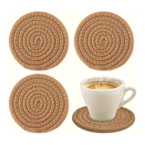 Generic Cotton Pack Of_2 Rope Drink Coasters 4 Pcs Set (Beige)